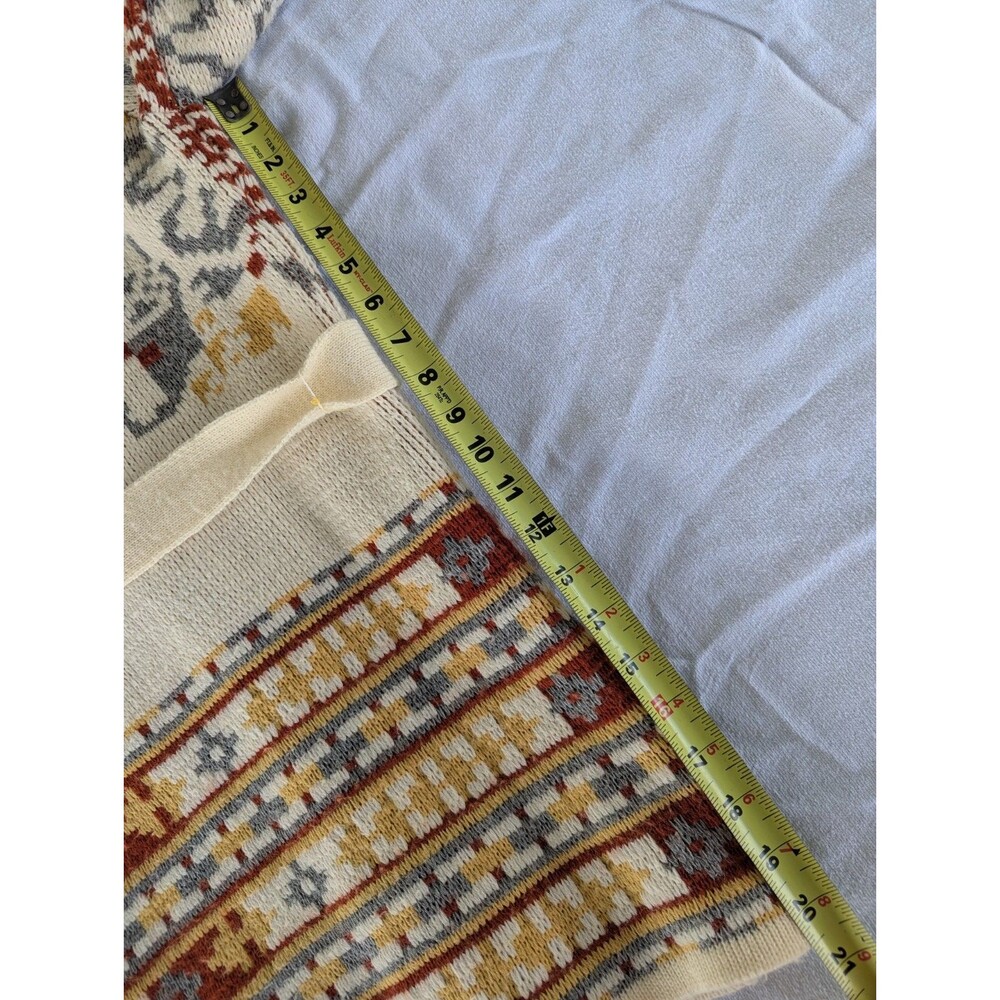 VTG 70s Southwestern Shawl Cardigan- Aztec Geometric Belted Sweater - Cream/Rust - Picture 15 of 15